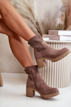 Women's Heeled Boots with Zipper Eco Suede Brown Rashmi