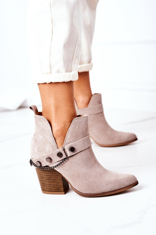 Suede Boots On A Block Heel Lewski Shoes 2880 Cappuccino