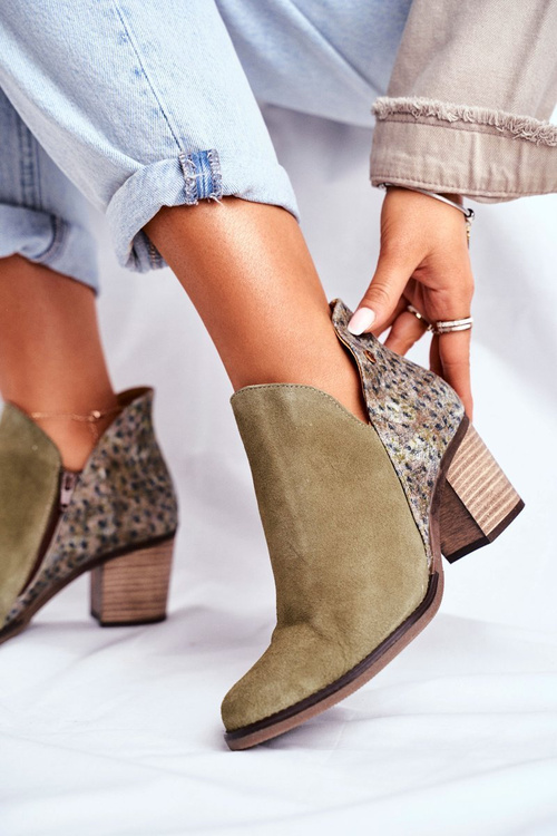 Women's Leather Stiletto Boots Maciejka Olive 04492-24