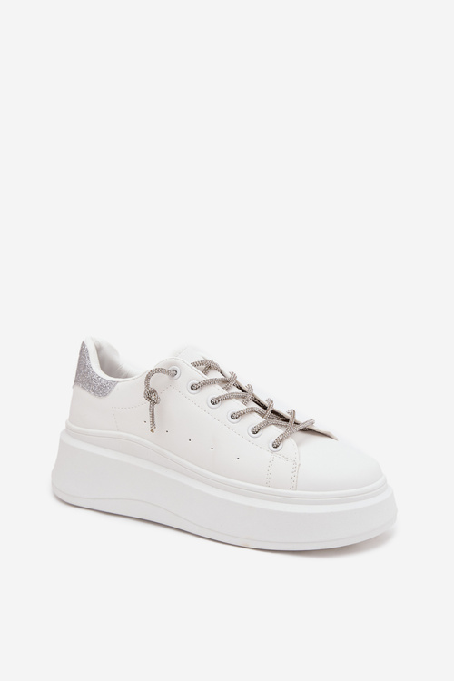 Women's Sneakers on Platform with Decorative Lacing and Glitter White Belmira