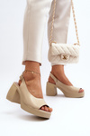 Zazoo 40376 Leather Sandals On Chunky Heel Beige