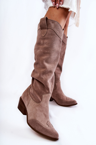 Damskie Kozaki Na Obcasie Cappucino Lewski Shoes 3235