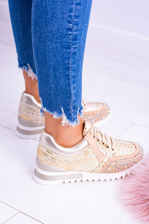 Gold Women's Sports Shoes with Sequins Lu Boo Infinitiale