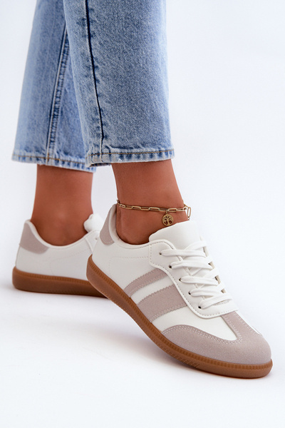 Sneakersy Damskie Niskie Eko Skóra Relialia Biało-Szare