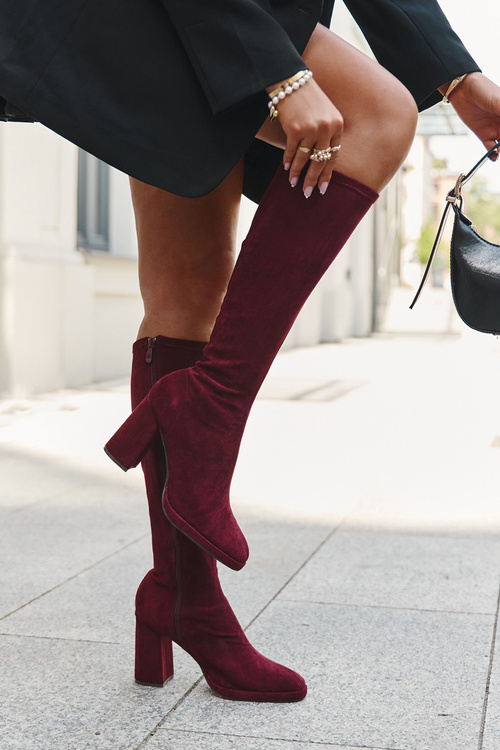 Women's Boots with Stitching on Block Heel Bordeaux Brivana
