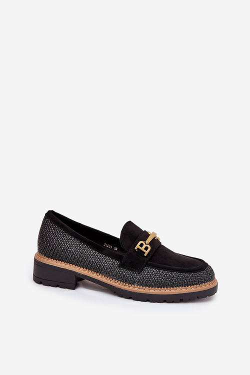 Women's Moccasins With Weave And Gold Detail Black Seffolia