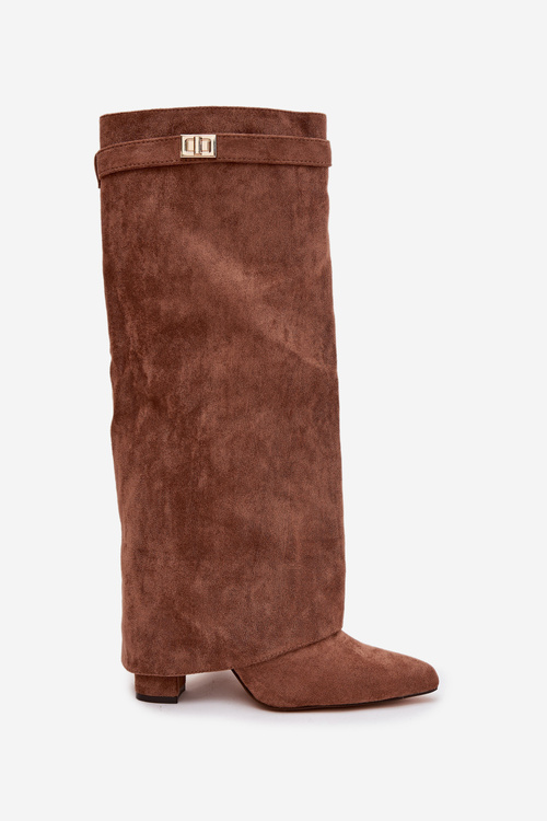 Evo eco suede boots heel column with zipper lined rolled shaft dark beige Evyra