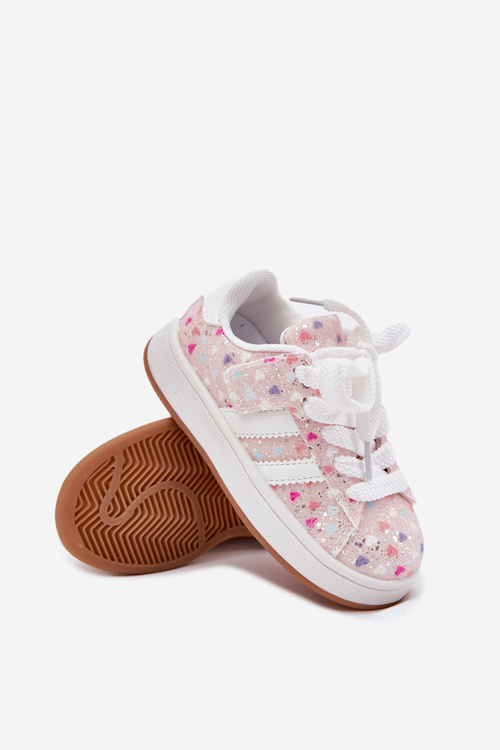 Shiny Girls Sports Shoes With Hearts Pink Tessina