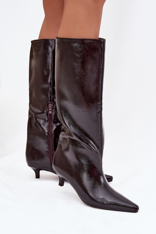 Patent Leather Women's Boots Low Heel Bordeaux Mireva