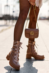 Leather Women's Boots with Lacing Beige Doreli
