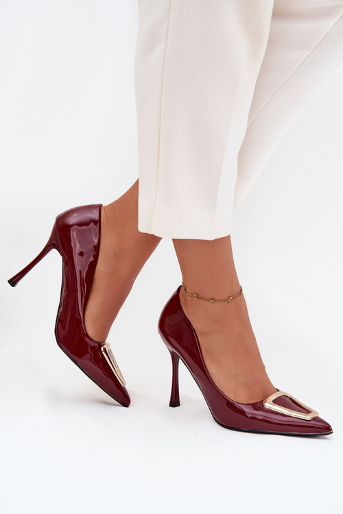 Patent leather heels with gold detail Bordeaux Paivelle