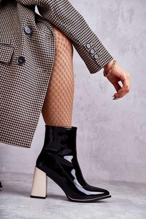 Women's Boots On Chunky Heels Black-White Bernhild