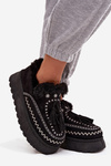Women's Snow Boots on Platform with Fur and Fringes Black Ferayne