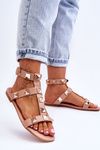 Women's Leather Sandals With Large Studs nude Mishigan