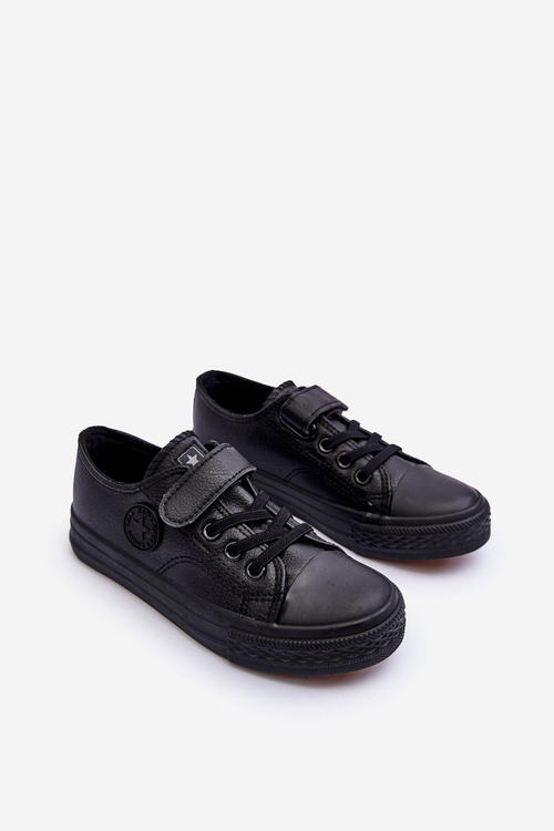 Kids Leather Lace-up Sneakers Black Delmara