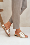 Leather Elegant Women's Slippers On Low Heel Laura Messi 2874 Golden