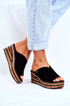 Leather Wedge Slippers Black Nicole 2559