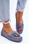 Suede Loafers With Bow And Fringes Blue Dorine
