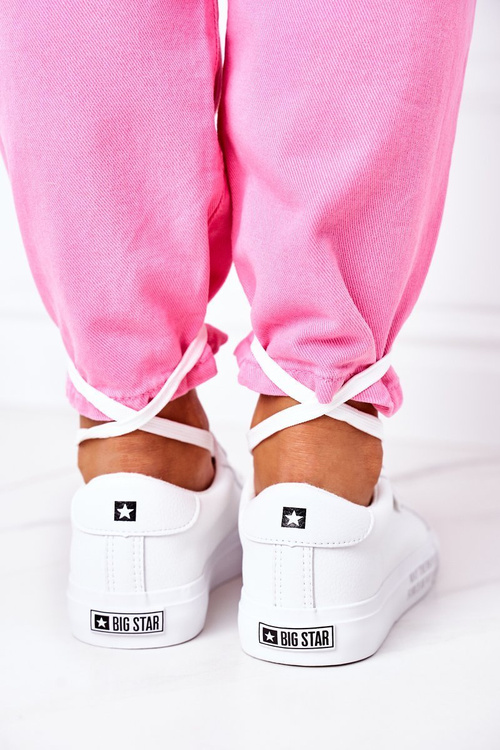 Damskie Skórzane Tenisówki Z Napisem BIG STAR EE274316 Białe