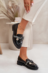 Patent Ladies Moccasins With Bow Black S.Barski HY42-331A
