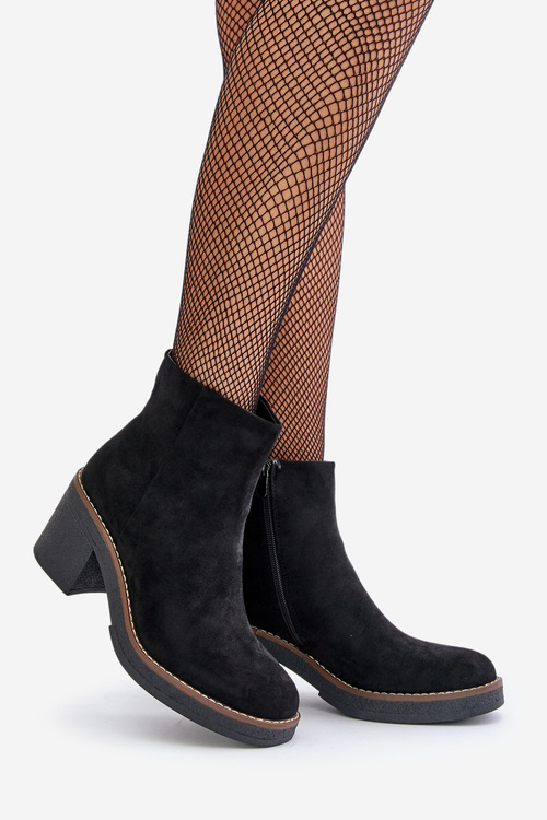 Heeled Boots Eco Suede Insulated Zip Black Lerallea