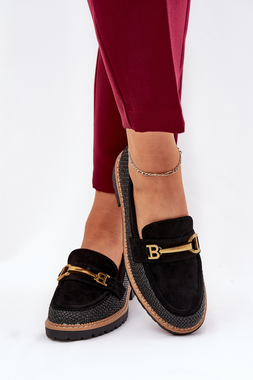 Women's Moccasins With Weave And Gold Detail Black Seffolia