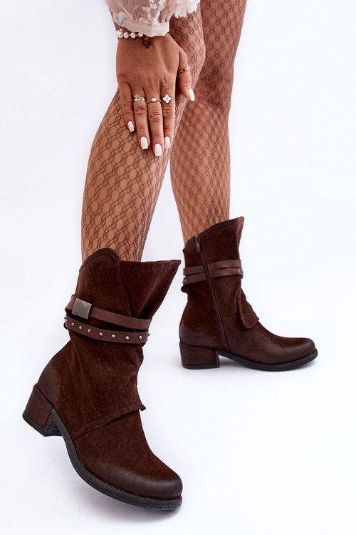 Women's Low Heel Boots with Brown Straps Thelereia