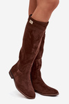 Insulated Women's Flat Heel Boots with Strap and Silver Detail Brown Geraline