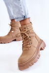 Leather Warm Lace-up Boots Beige Merisha