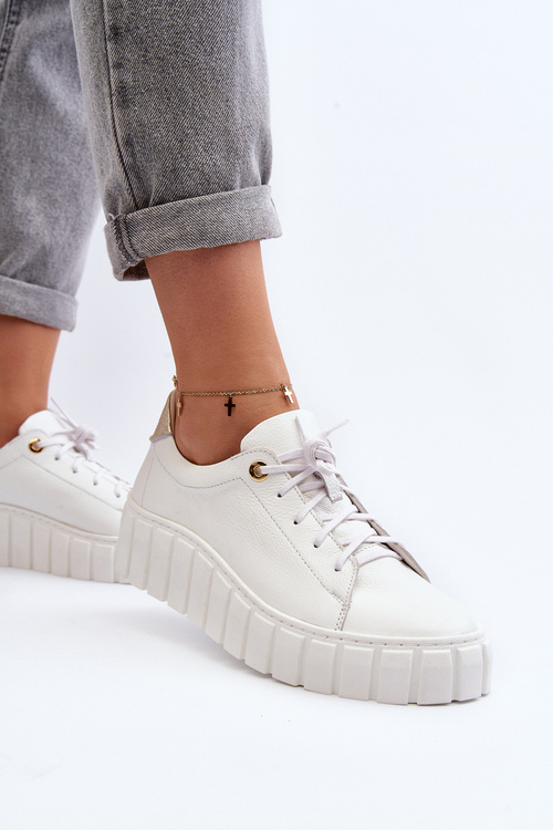 Women's Leather Chunky Sole Shoes Zazoo 2919 White