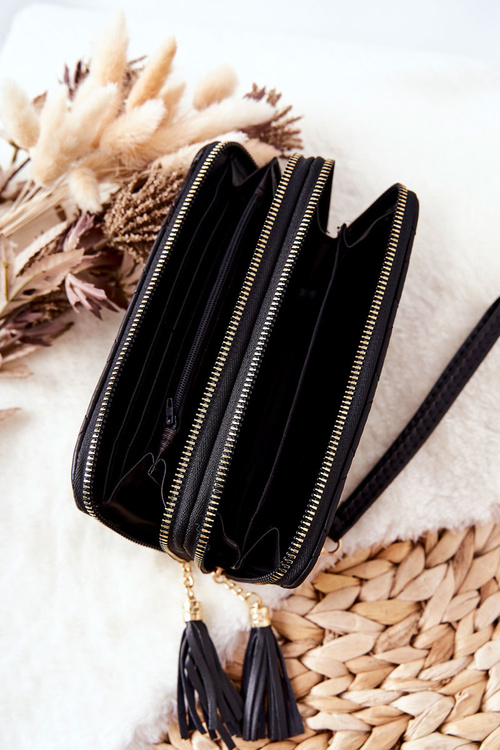 Large Quilted Wallet with Zips Black