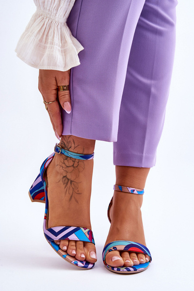 Patterned Low Heel Satin Sandals Purple-Blue Quincy