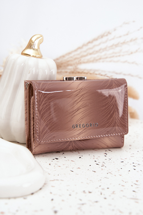 Damski Portfel Lakierowany Z Drobinkami Beżowy Cermina