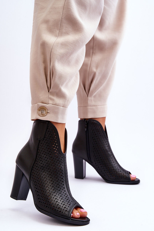 Openwork Leather Boots On A Heel Black Florina