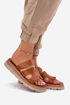 Ladies Sandals Made Of Natural Leather On Platform Brown Zazoo 40440