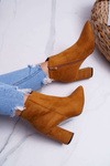 Botki Damskie Na Obcasie Z Nitami W Szpic RB23P Camel Snack
