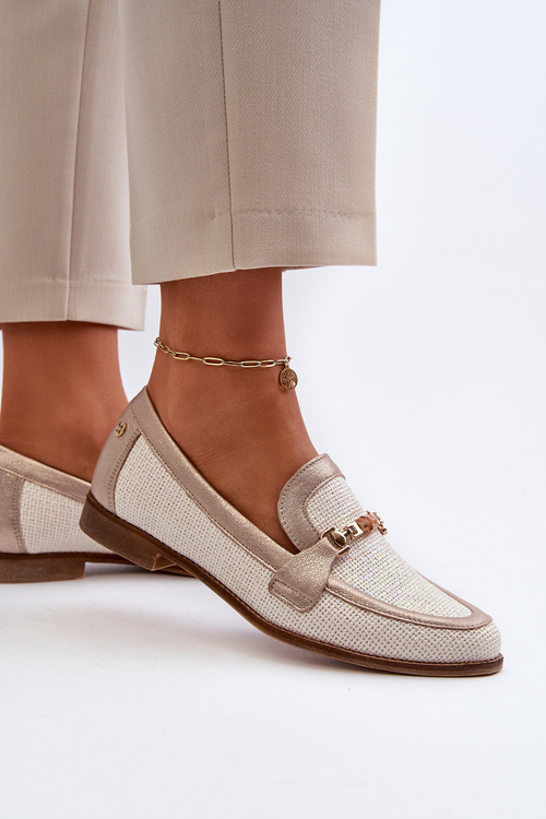 Leather Moccasins With Gold Ornament Maciejka 06442-25 Gold