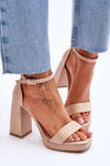 Fashionable Suede Square Heel Sandals Beige Merila