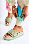 Women's Leather Slippers With A Buckle Green Devia