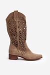 Zazoo 3403 Openwork Low Heel Women's Boots Beige