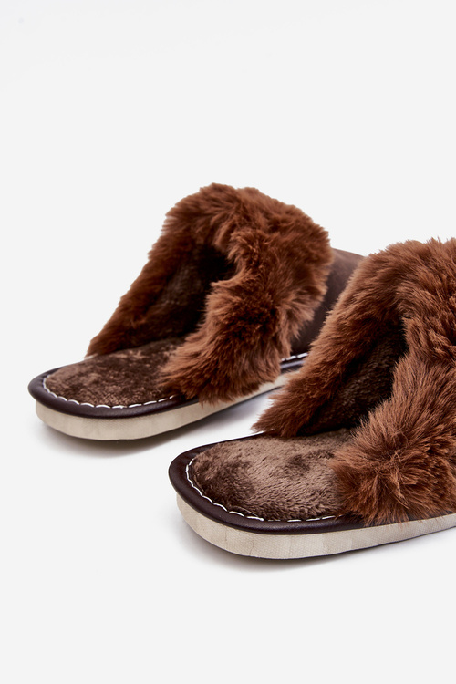 Men's Warm Slippers With Fur Brown Aron