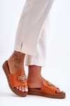 Women's Leather Platform Slippers with Decoration Orange Azera