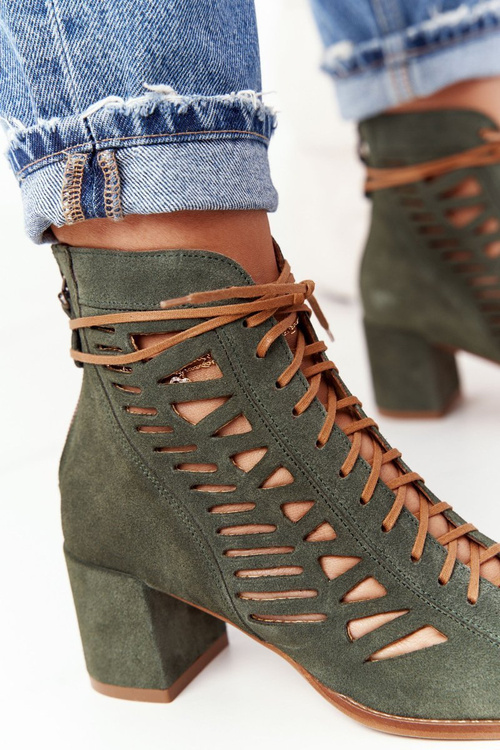 Suede Openwork Boots Maciejka Green 04040-09