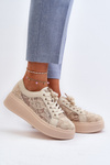 Lace Women's Sneakers On Platform S.Barski HY51-059 Beige