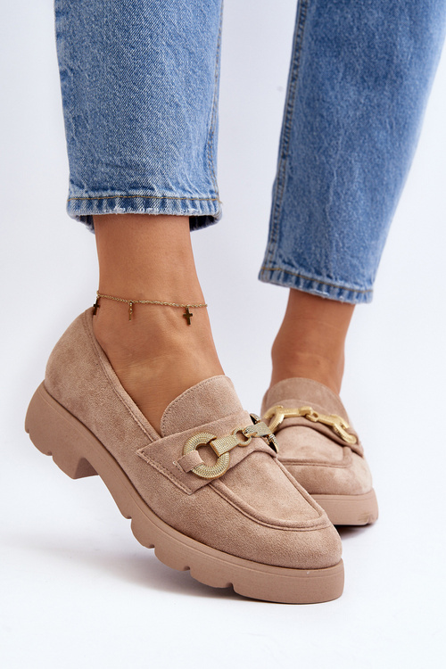 Women's Beige Loafers with Embellishment Railenes