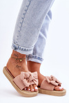 Women's Suede Slippers With Bow Pink Fency