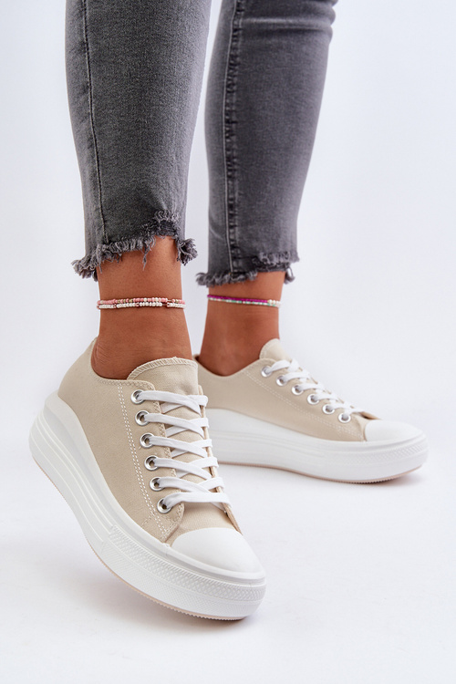 Trampki Masywna Platforma Beżowe Amyete K-81