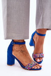 Fashionable Sandals With Stones High Heels Blue Love Me