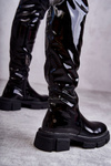 Lacquered Boots Over the knee On Flat Heel GOE KK2N4023 Black