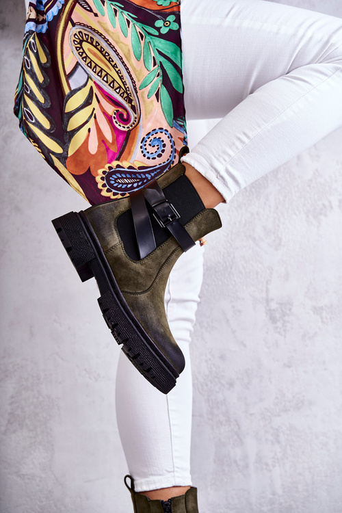 Women's Warm Boots Jodhpur boots With Belt Green Jose